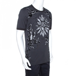 مملوكة مسبقًا تي شيرت دولتشي أند غابانا قطن طباعة Sacred Heart Flock رمادي L