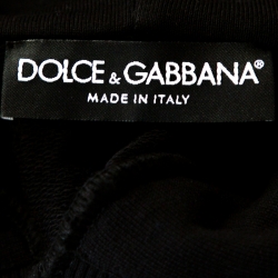مملوكة مسبقًا Dolce & Gabbana Black Cotton Logo Plaque Detail Hoodie L