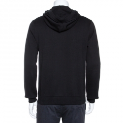 مملوكة مسبقًا Dolce & Gabbana Black Cotton Logo Plaque Detail Hoodie L
