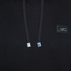 مملوكة مسبقًا Dolce & Gabbana Black Cotton Logo Plaque Detail Hoodie L