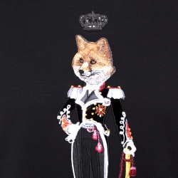 مملوكة مسبقًا Dolce & Gabbana Black Cotton Fox Colonel Appliqued T-Shirt M