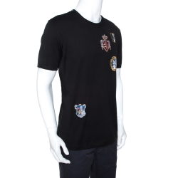 Pre Owned Dolce & Gabbana Black Cotton Crest Patch Applique T-Shirt XXL