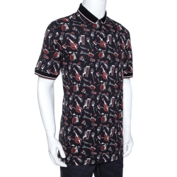 مملوكة مسبقًا Dolce & Gabbana Black Jazz Club Print Cotton Polo T-Shirt XXL