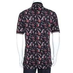 مملوكة مسبقًا Dolce & Gabbana Black Jazz Club Print Cotton Polo T-Shirt XXL