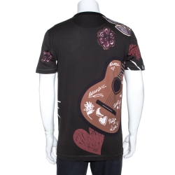 مملوكة مسبقًا تي شيرت دولتشي أند غابانا قطن مطبوع نقشة غيتار أسود XXL 