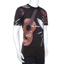 مملوكة مسبقًا تي شيرت دولتشي أند غابانا قطن مطبوع نقشة غيتار أسود XXL 