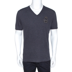 Pre Owned Dolce & Gabbana Grey Cotton Crown & Bee Embroidered T-Shirt XL