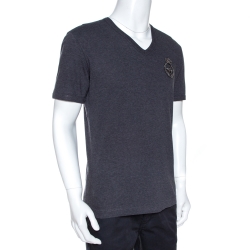 Pre Owned Dolce & Gabbana Grey Cotton Crown & Bee Embroidered T-Shirt XL