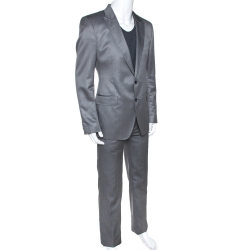Pre Owned Dolce & Gabbana Grey Wool and Silk Blend Tailored Suit XL