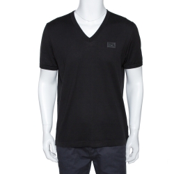 مملوكة مسبقًا  تي شيرت دولتشي آند غابانا بشعار الماركة قطن أسود مقاس كبير جدًا (إكس لارج)