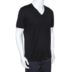 مملوكة مسبقًا  تي شيرت دولتشي آند غابانا بشعار الماركة قطن أسود مقاس كبير جدًا (إكس لارج)