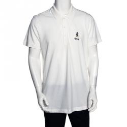 مملوكة مسبقًا تي شيرت بولو دولتشي آند غابانا قطن أبيض بيكيه ديزني مقاس كبير جدًا جدًا (إكس إكس لارج)