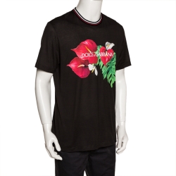 مملوكة مسبقًا Dolce & Gabbana Black Cotton Anthurium Print T Shirt 3XL