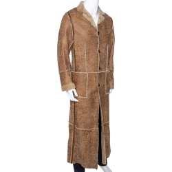 Pre Owned Dolce & Gabbana Beige Leather Fur Lined Long Coat S