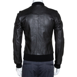 Pre Owned Dolce & Gabbana Black Leather Zip Front Bomber Jacket S