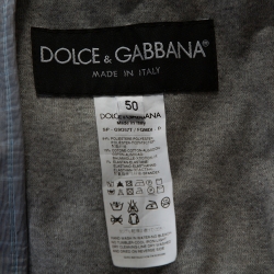Pre Owned Dolce & Gabbana Pale Blue Checked Zip Front Hooded Jacket L