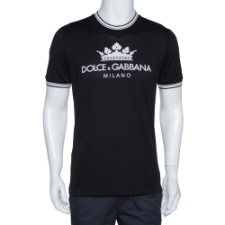 Pre Owned Dolce & Gabbana Black Logo Print Cotton Crew Neck T-Shirt M