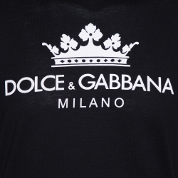 Pre Owned Dolce & Gabbana Black Logo Print Cotton Crew Neck T-Shirt M