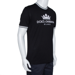 Pre Owned Dolce & Gabbana Black Logo Print Cotton Crew Neck T-Shirt M