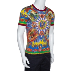 Pre Owned Dolce & Gabbana Multicolor Caretto Siciliano Print Cotton T-Shirt XS