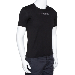 مملوكة مسبقًا Dolce & Gabbana Black Logo Embroidered Cotton T-Shirt XS