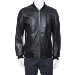 Pre Owned Dolce & Gabbana Black Leather Bomber Jacket XL