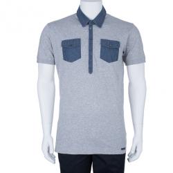 Pre Owned قميص بولو دولتشي أند غابانا دينم ألوان متباينة رمادي داكن رجالي XXL