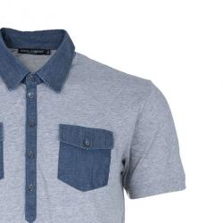 Pre Owned قميص بولو دولتشي أند غابانا دينم ألوان متباينة رمادي داكن رجالي XXL