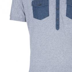 Pre Owned قميص بولو دولتشي أند غابانا دينم ألوان متباينة رمادي داكن رجالي XXL