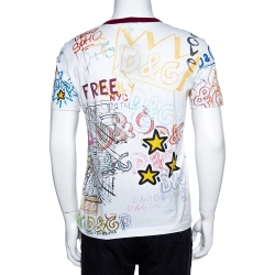 مملوكة مسبقًا Dolce & Gabbana White Cotton Jersey Graffiti Print T-Shirt M