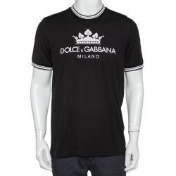 Pre Owned Dolce & Gabbana Black Logo Print Cotton Millennials Crewneck T-Shirt L