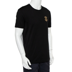 مملوكة مسبقًا Dolce & Gabbana Black Bee Crown Embroidered Cotton Crewneck T-Shirt L