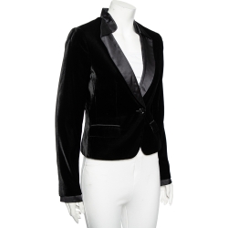Pre Owned Dolce & Gabbana Black Velvet & Satin Lapel Detailed Blazer XXS