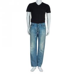 Pre Owned بنطلون جينز دولتشي أند غابانا أزرق فاتح باهت بنمط ممزق L