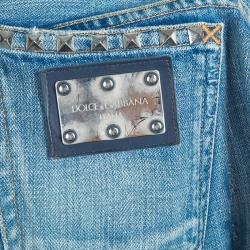 Pre Owned بنطلون جينز دولتشي أند غابانا أزرق فاتح باهت بنمط ممزق L