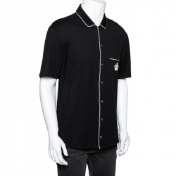 Pre Owned Dolce & Gabbana Black Cotton Jersey Crown Embroidered Shirt L