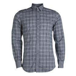 Dolce and Gabbana Monochrome Checked Cotton Long Sleeve Buttondown Shirt S  