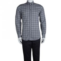 Dolce and Gabbana Monochrome Checked Cotton Long Sleeve Buttondown Shirt S  