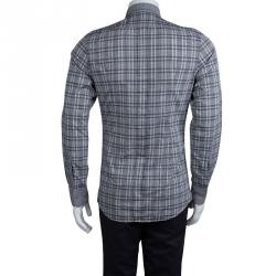 Dolce and Gabbana Monochrome Checked Cotton Long Sleeve Buttondown Shirt S  