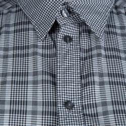 Dolce and Gabbana Monochrome Checked Cotton Long Sleeve Buttondown Shirt S  