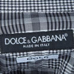 Dolce and Gabbana Monochrome Checked Cotton Long Sleeve Buttondown Shirt S  