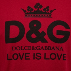 Pre Owned Dolce & Gabbana Red Logo Printed Cotton Short Sleeve T-Shirt L