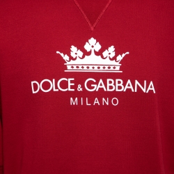 Pre Owned Dolce & Gabbana Red Cotton Knit Logo Printed Crewneck T-Shirt M
