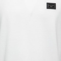 Pre Owned Dolce & Gabbana White Jersey Plaque Detail Crew Neck T-Shirt XL