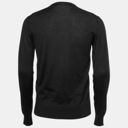 مملوكة مسبقًا Dolce & Gabbana Black Cashmere Logo Embroidered V-Neck Sweater S