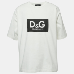 Pre Owned Dolce & Gabbana Off-White Cotton Logo Print Cotton Oversized T-Shirt XL