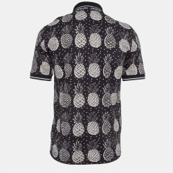 Dolce & Gabbana Black Pineapple Print Cotton Pique Zipper Polo T-Shirt M
