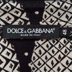Dolce & Gabbana Black Pineapple Print Cotton Pique Zipper Polo T-Shirt M