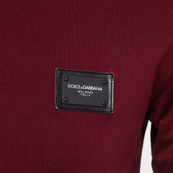 Pre Owned Dolce & Gabbana Burgundy Logo Applique Cotton Knit Crew Neck T-Shirt M