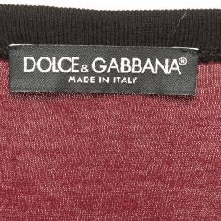 Pre Owned Dolce & Gabbana Burgundy Logo Applique Cotton Knit Crew Neck T-Shirt M